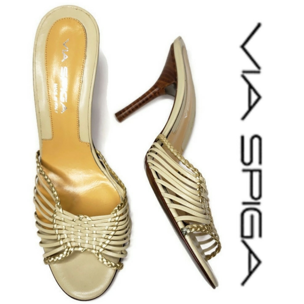 Via Spiga weaved braided cream and gold heels 8.5
